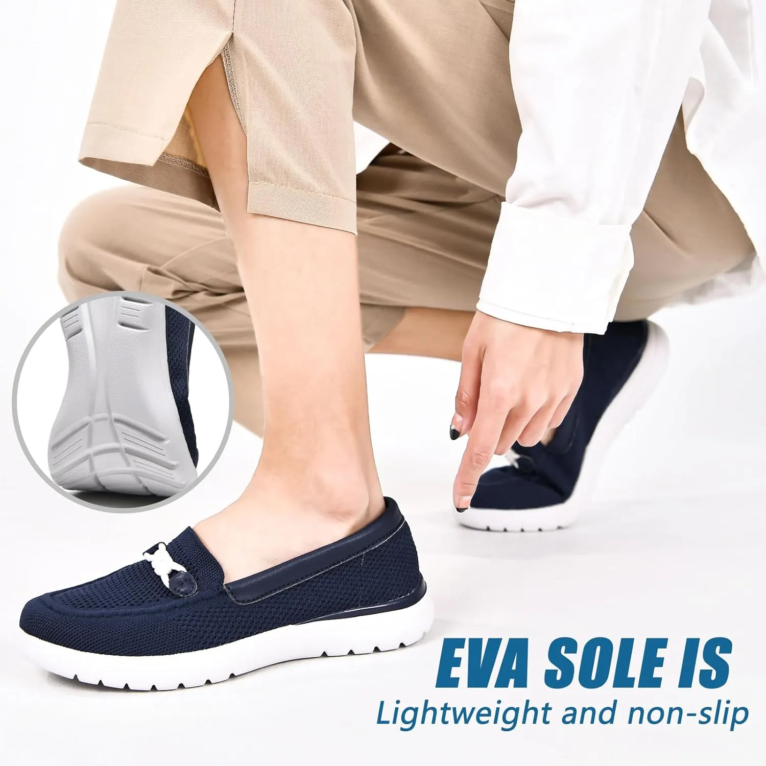 Buyrew Loafers for Women Comfort Slip On Walking Shoes Knit Dressy Comfortable Business Casual Work Flats