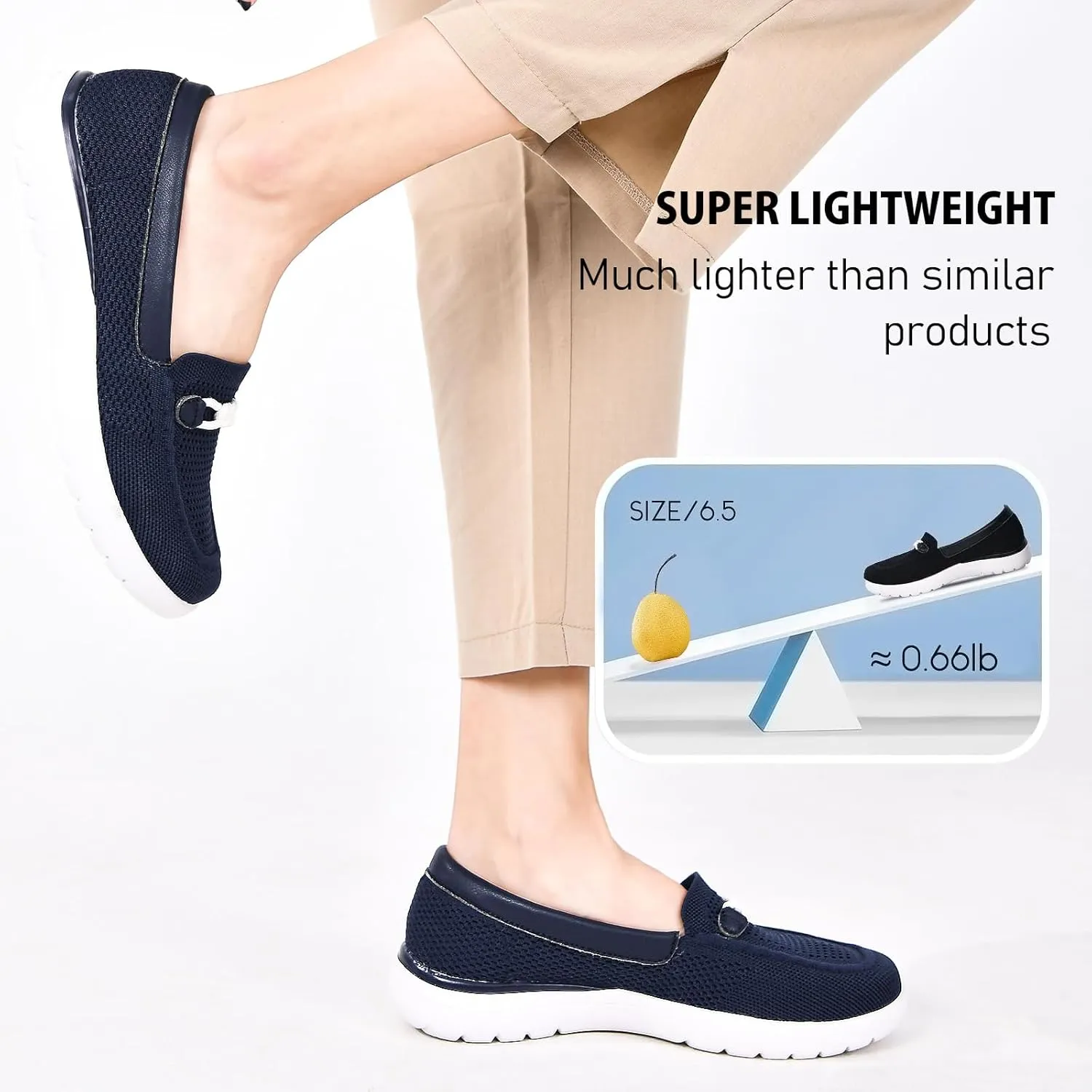 Buyrew Loafers for Women Comfort Slip On Walking Shoes Knit Dressy Comfortable Business Casual Work Flats