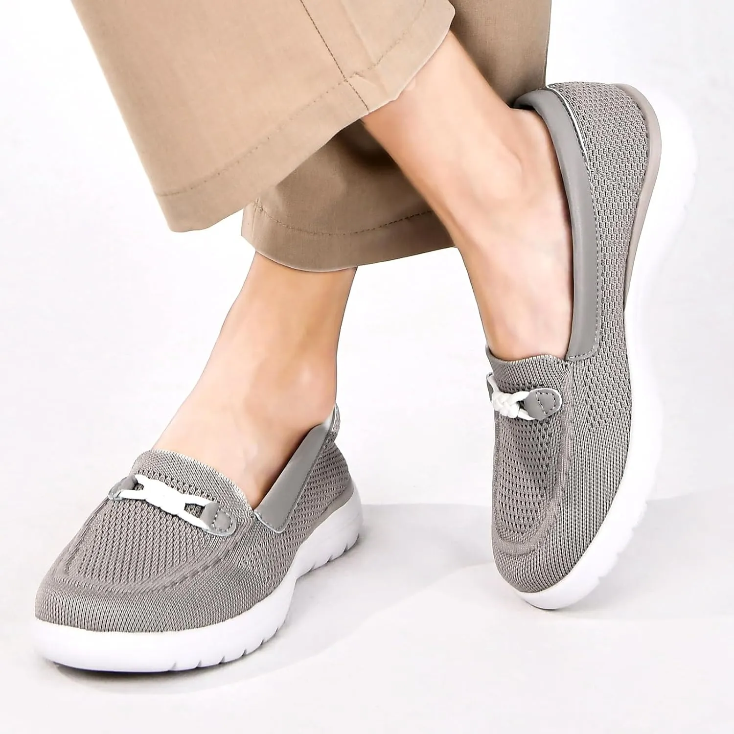 Buyrew Loafers for Women Comfort Slip On Walking Shoes Knit Dressy Comfortable Business Casual Work Flats