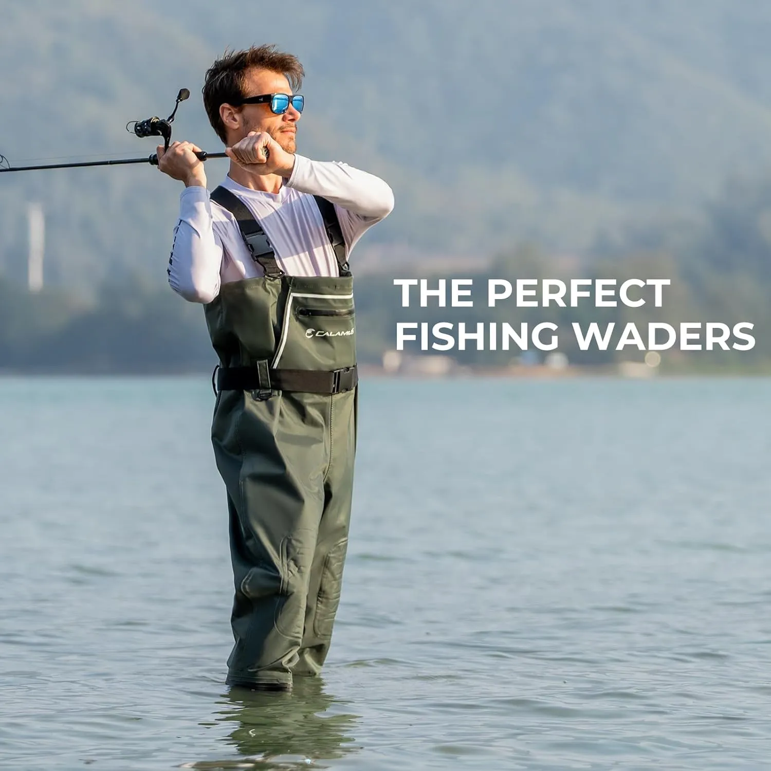 Calamus WaveWalker Fishing Waders for Men & Women, 100% Waterproof PVC Waders with Slip-Resistant Boots, Tear-Resistant Nylon