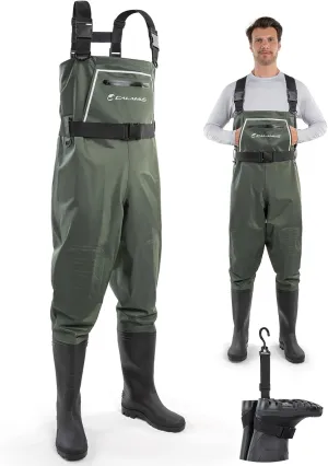 Calamus WaveWalker Fishing Waders for Men & Women, 100% Waterproof PVC Waders with Slip-Resistant Boots, Tear-Resistant Nylon