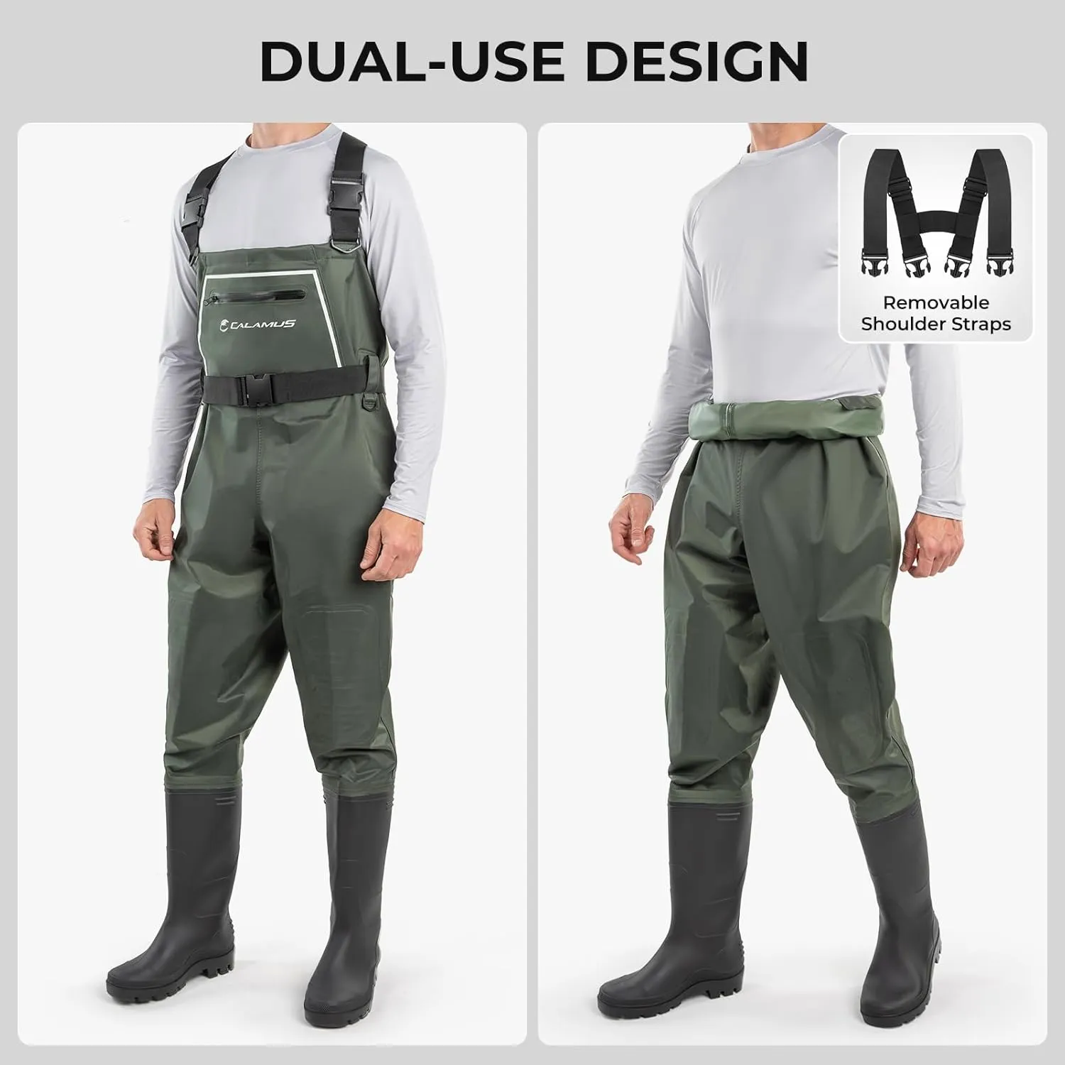 Calamus WaveWalker Fishing Waders for Men & Women, 100% Waterproof PVC Waders with Slip-Resistant Boots, Tear-Resistant Nylon