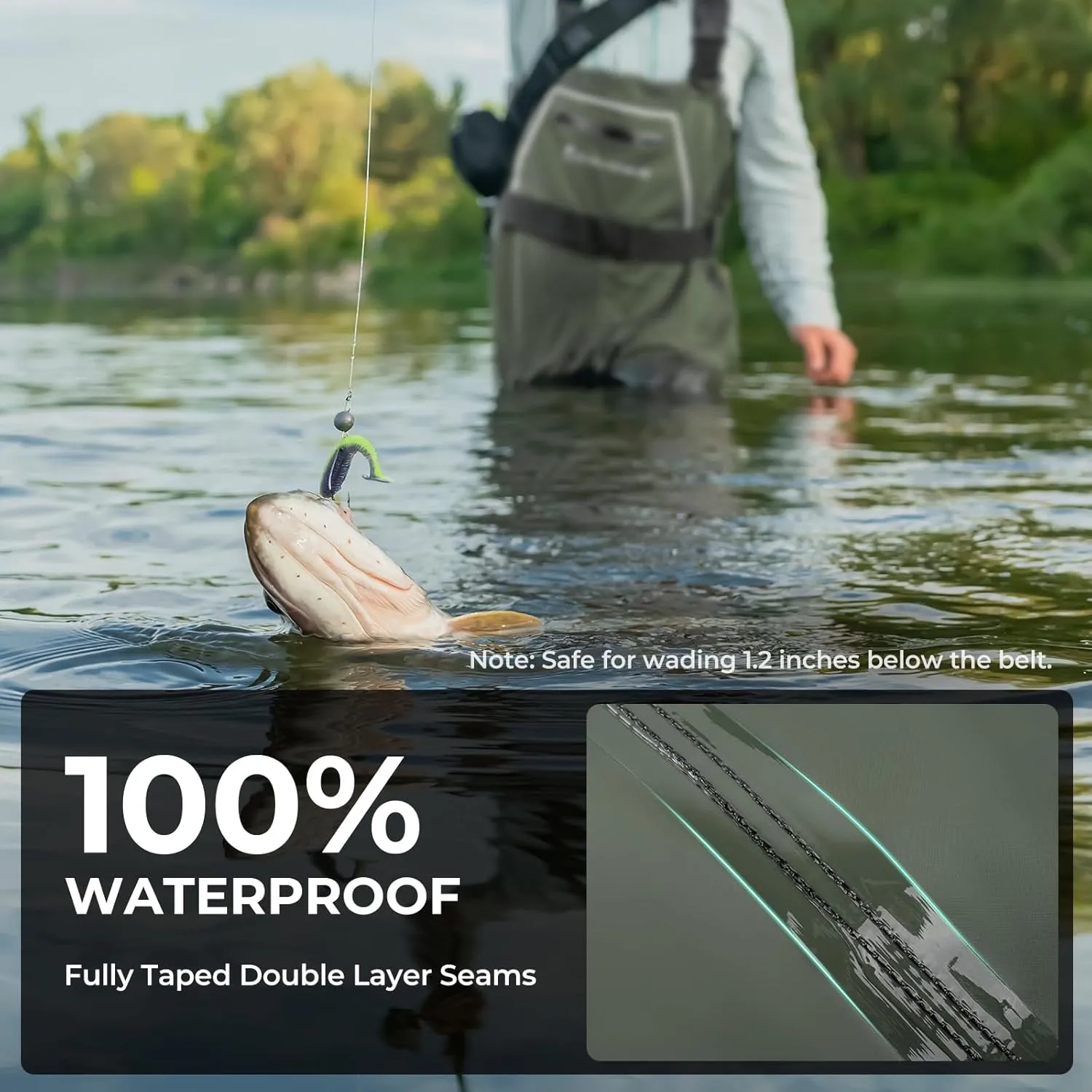 Calamus WaveWalker Fishing Waders for Men & Women, 100% Waterproof PVC Waders with Slip-Resistant Boots, Tear-Resistant Nylon
