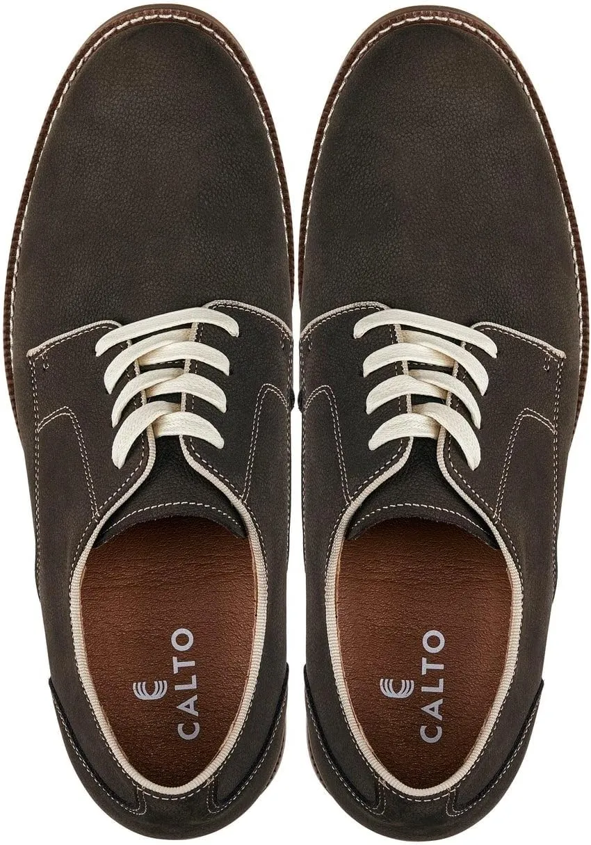 CALTO Men's Invisible Height Increasing Elevator Shoes - Sardine Grey Lace-up Premium Leather Casual Derby - 3 Inches Taller - J1311 - Size 7 D(M) US