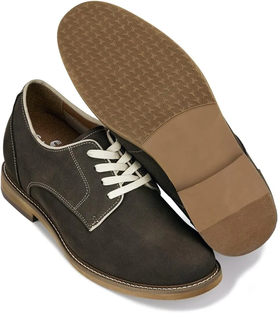 CALTO Men's Invisible Height Increasing Elevator Shoes - Sardine Grey Lace-up Premium Leather Casual Derby - 3 Inches Taller - J1311 - Size 7 D(M) US