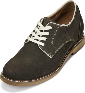 CALTO Men's Invisible Height Increasing Elevator Shoes - Sardine Grey Lace-up Premium Leather Casual Derby - 3 Inches Taller - J1311 - Size 7 D(M) US