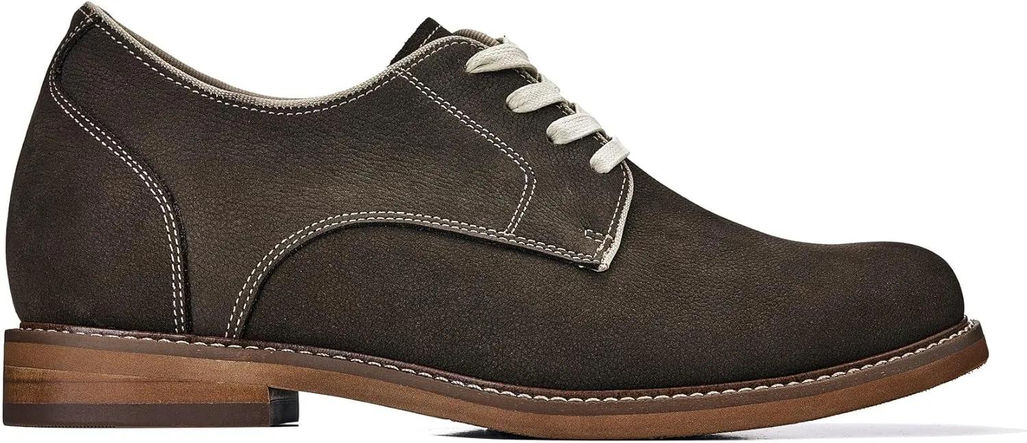CALTO Men's Invisible Height Increasing Elevator Shoes - Sardine Grey Lace-up Premium Leather Casual Derby - 3 Inches Taller - J1311 - Size 7 D(M) US