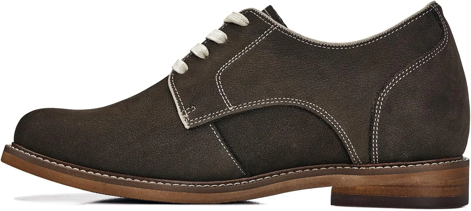CALTO Men's Invisible Height Increasing Elevator Shoes - Sardine Grey Lace-up Premium Leather Casual Derby - 3 Inches Taller - J1311 - Size 7 D(M) US