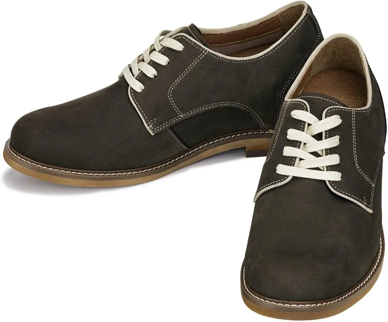 CALTO Men's Invisible Height Increasing Elevator Shoes - Sardine Grey Lace-up Premium Leather Casual Derby - 3 Inches Taller - J1311 - Size 7 D(M) US