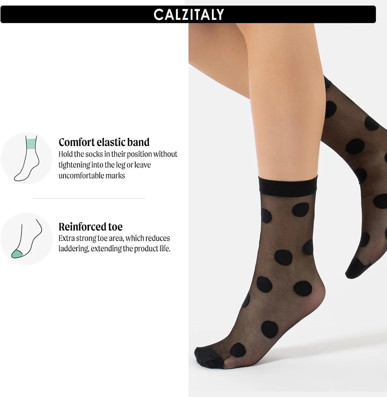 CALZITALY 3 Pairs Women Pop Socks, Sheer Everyday Ankle Socks in 3 Different Designs: Dots, Stripes and Geometric