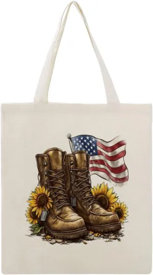 Canvas Tote Bag,Military Boots with Dog Tags Handbags for Women Shoulder Bag
