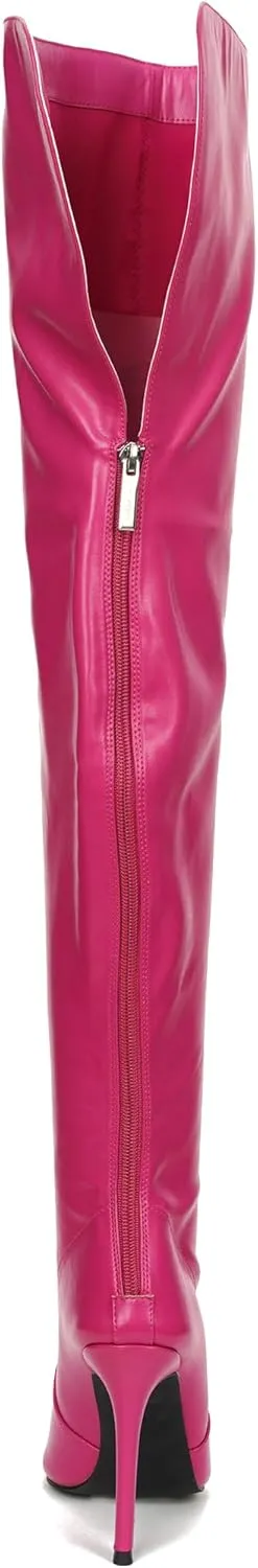 Cape Robbin Toxic Faux Snake Thigh High Over The Knee Boots, Peep Toe Stiletto Heel, Fashion Dress Boots for Women