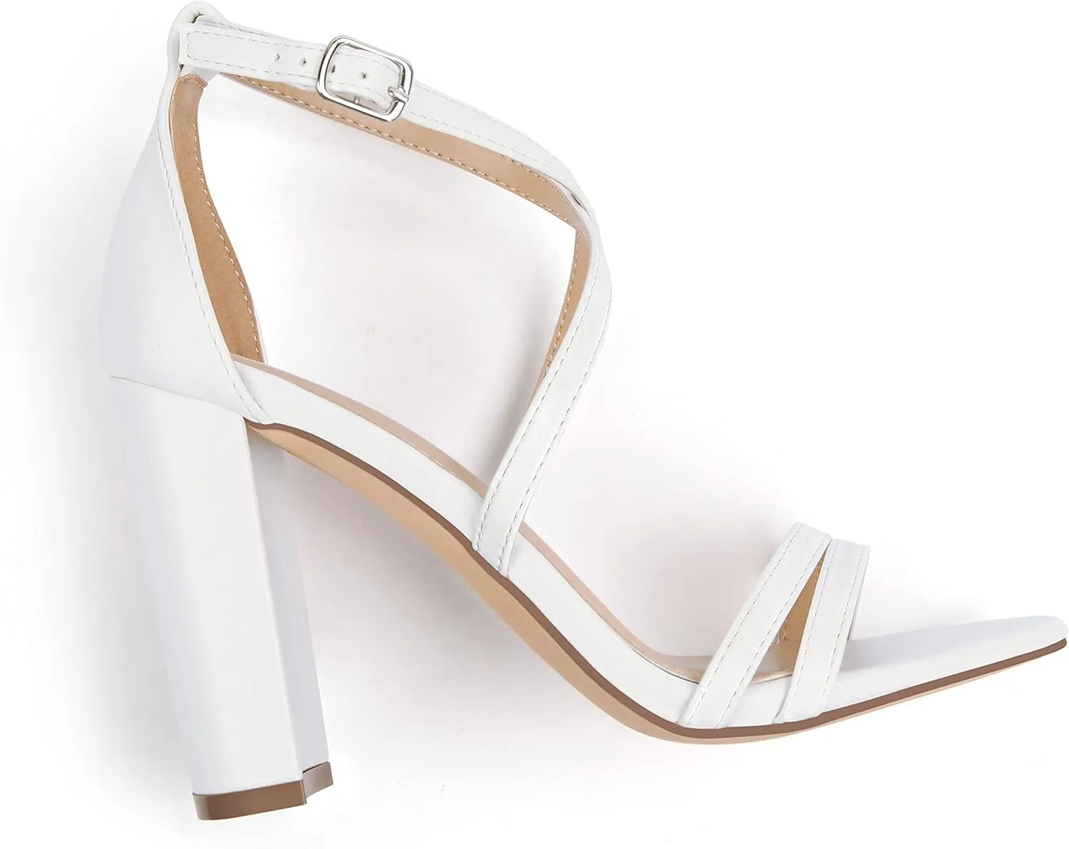 Carcuume Women's Strappy Heels 4-inch Chunky Block Heel Open Toe Ankle Strap Comfortable Party Wedding Shoes