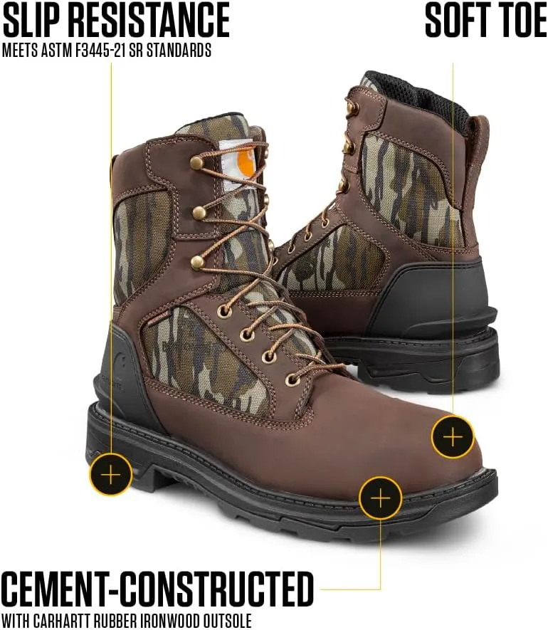 Carhartt Ironwood Waterproof Work Boots for Men - 8-inch, Reinforced Oil-Tanned Leather with Breathable Membrane, EH & Slip-Resistant Outsoles