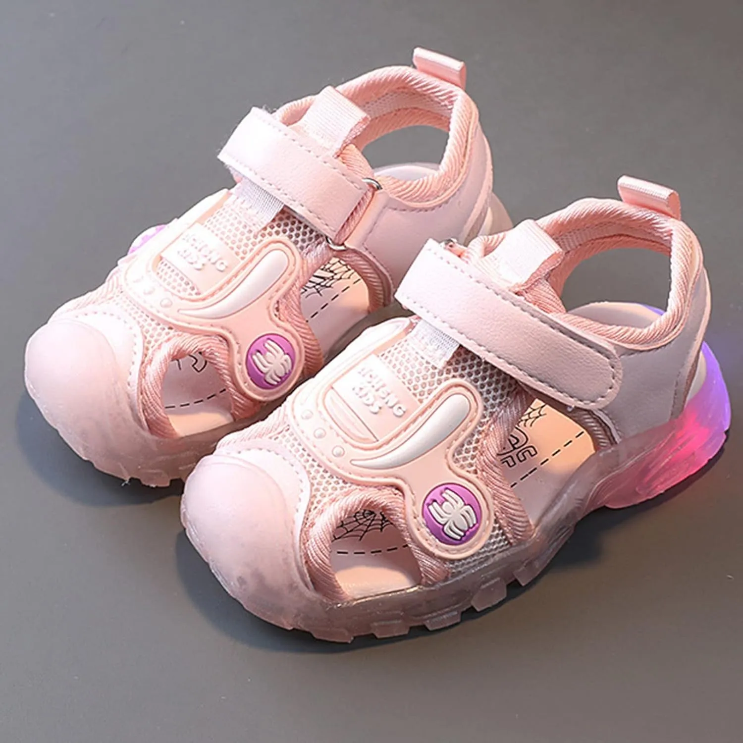 Cartoon Light Up Toddler Sandals Boys Girls Closed Toe Beach Shoes Luminous Soft Sole Non Slip Anti Slip Sneakers