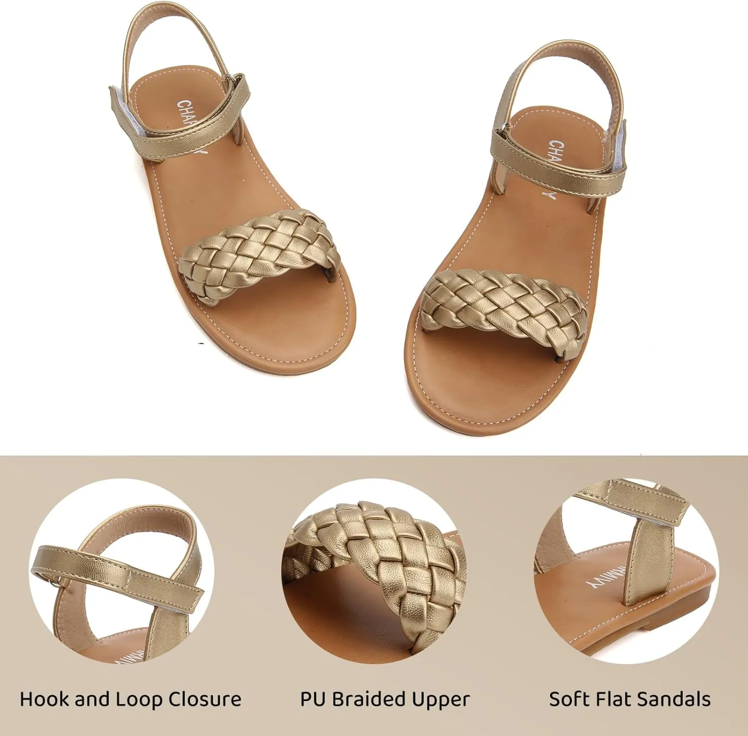 Charmivy Girls Sandals Braided Upper Flat Dress Sandals Round Open Toe Summer Shoes Little Kid/Big Kid