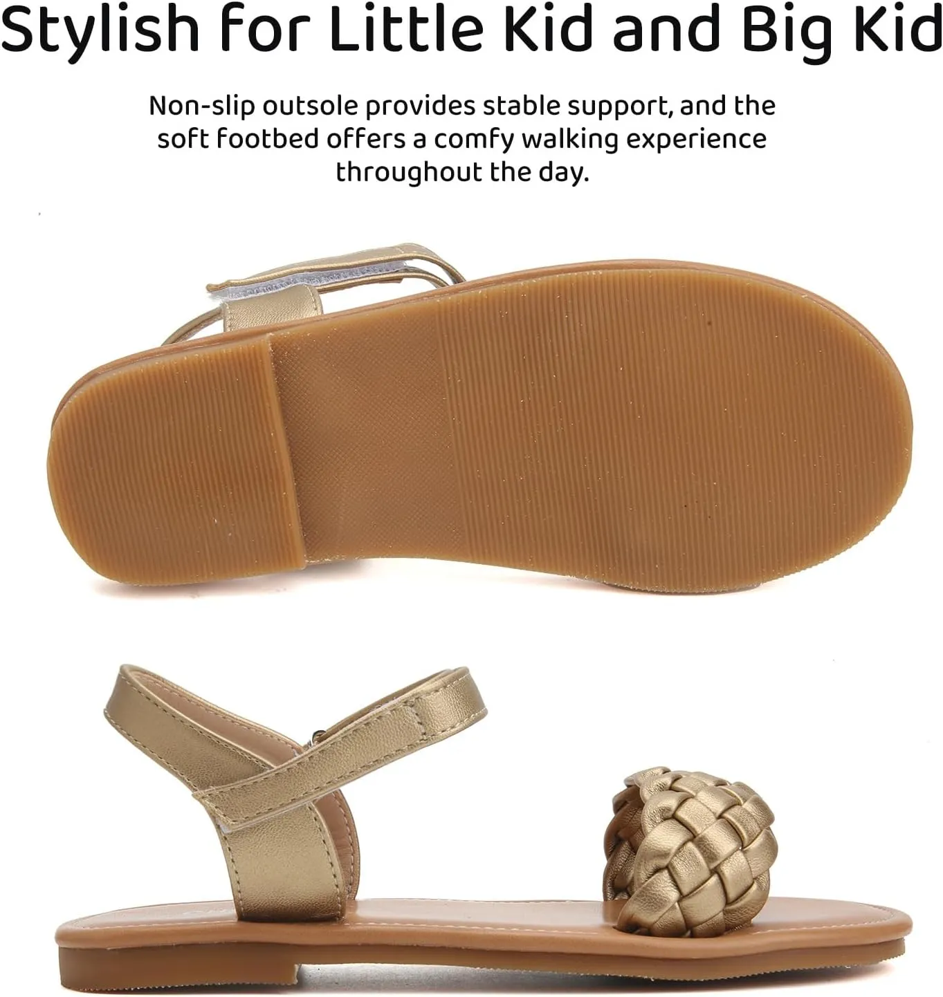 Charmivy Girls Sandals Braided Upper Flat Dress Sandals Round Open Toe Summer Shoes Little Kid/Big Kid