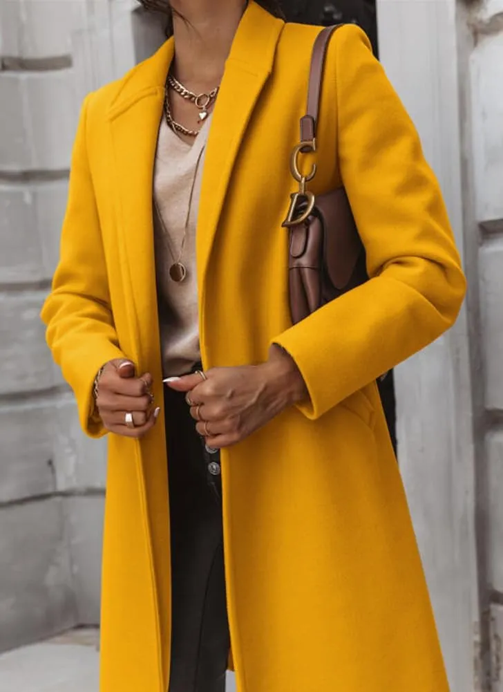 chouyatou Women's Winter Wool Coat Shawl Collar Business Casual One Button Midi Long Pea Coat