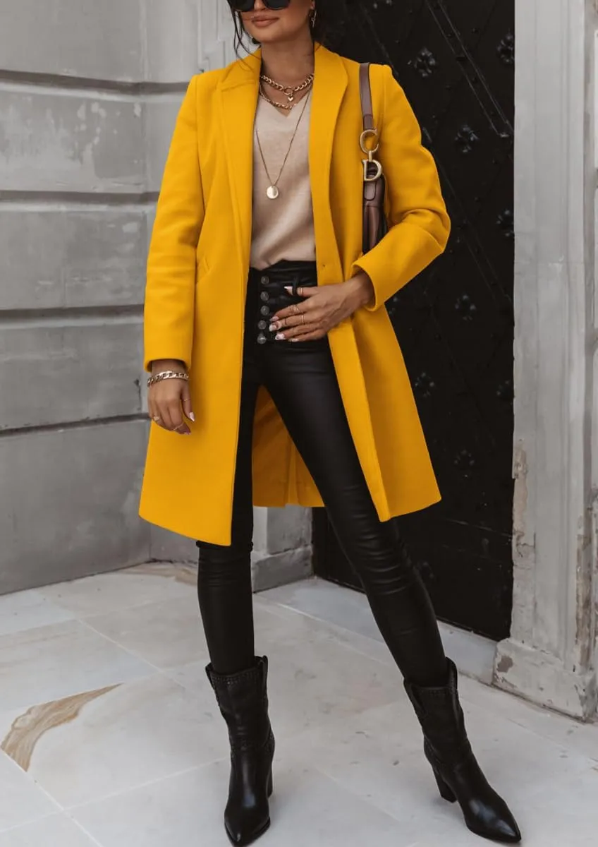chouyatou Women's Winter Wool Coat Shawl Collar Business Casual One Button Midi Long Pea Coat