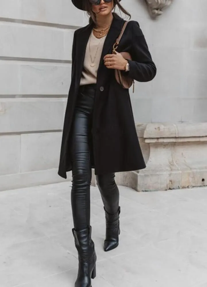 chouyatou Women's Winter Wool Coat Shawl Collar Business Casual One Button Midi Long Pea Coat