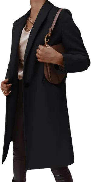 chouyatou Women's Winter Wool Coat Shawl Collar Business Casual One Button Midi Long Pea Coat