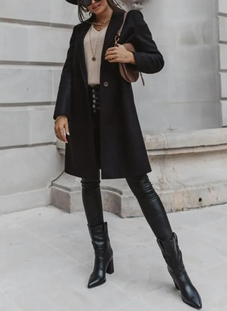 chouyatou Women's Winter Wool Coat Shawl Collar Business Casual One Button Midi Long Pea Coat