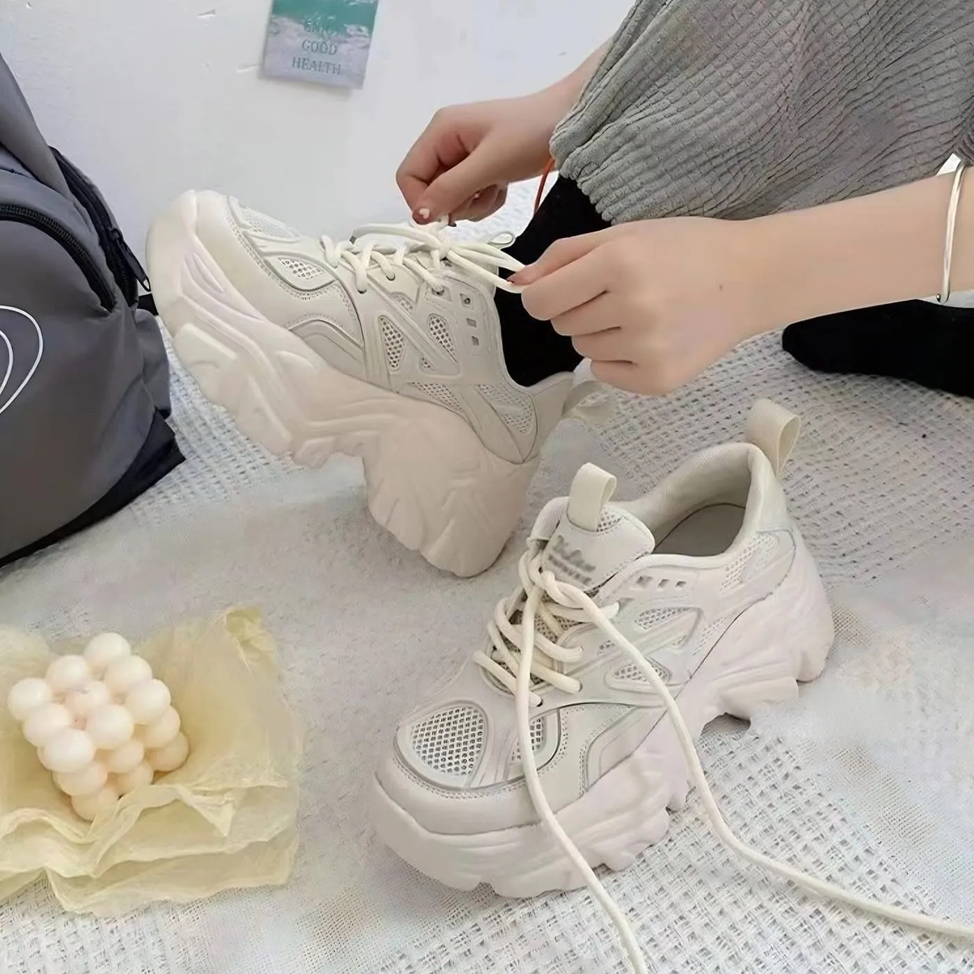 Chunky Fashion Sneakers for Women & Girls Streetwear 2.8-Inch Platform Walking Shoes Travel & Gift