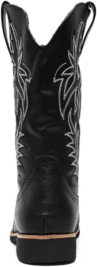 CHUUMEE Cowboy Boots for Men Square Toe Fashion Work Boots Embroidered Leather Western Boots Traditional Country Boot for Male