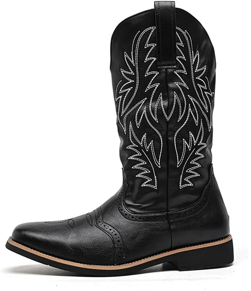 CHUUMEE Cowboy Boots for Men Square Toe Fashion Work Boots Embroidered Leather Western Boots Traditional Country Boot for Male
