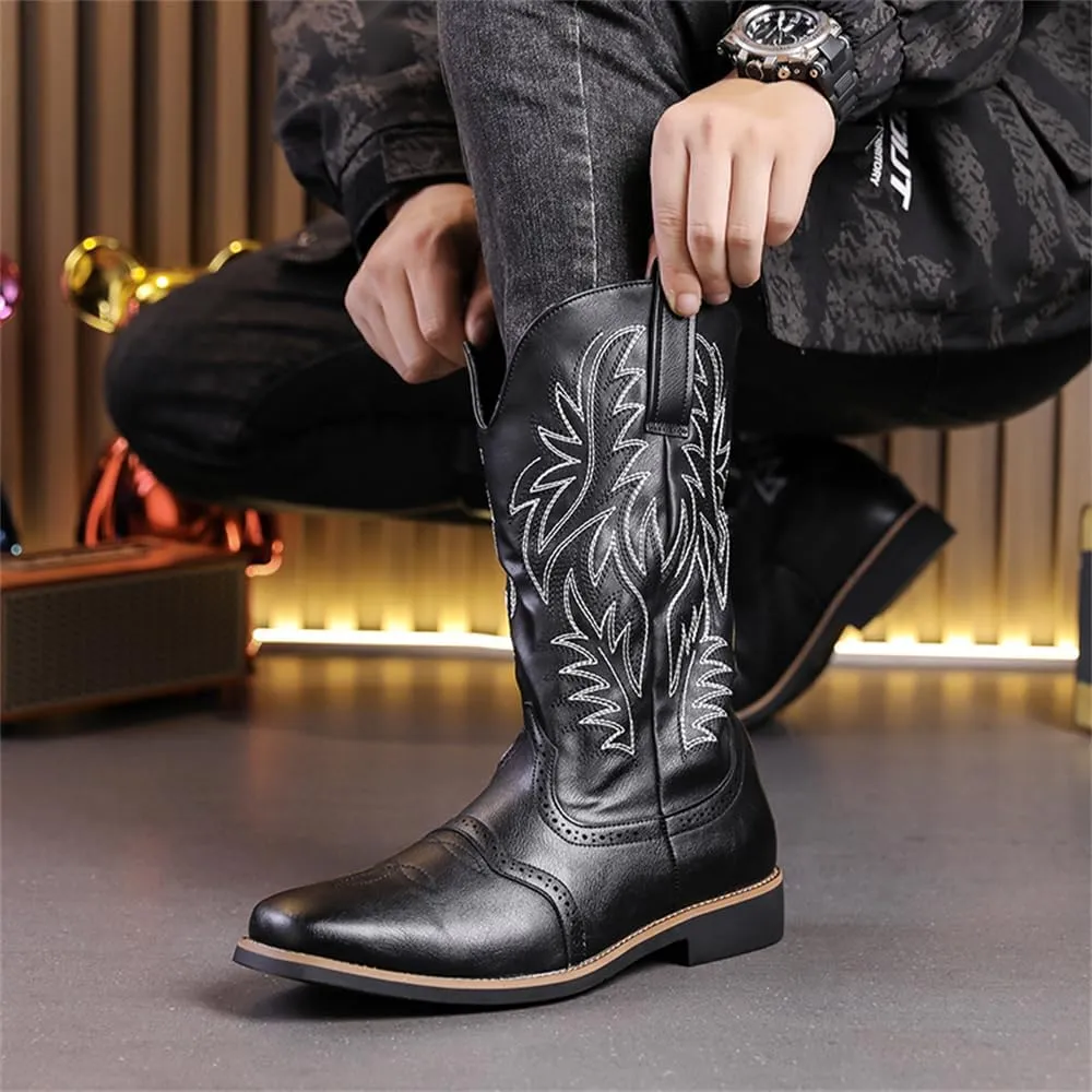 CHUUMEE Cowboy Boots for Men Square Toe Fashion Work Boots Embroidered Leather Western Boots Traditional Country Boot for Male