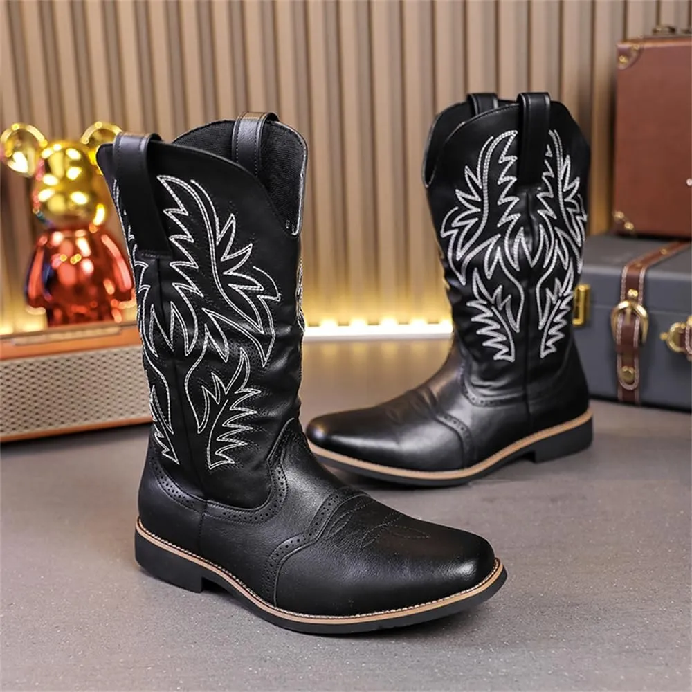 CHUUMEE Cowboy Boots for Men Square Toe Fashion Work Boots Embroidered Leather Western Boots Traditional Country Boot for Male