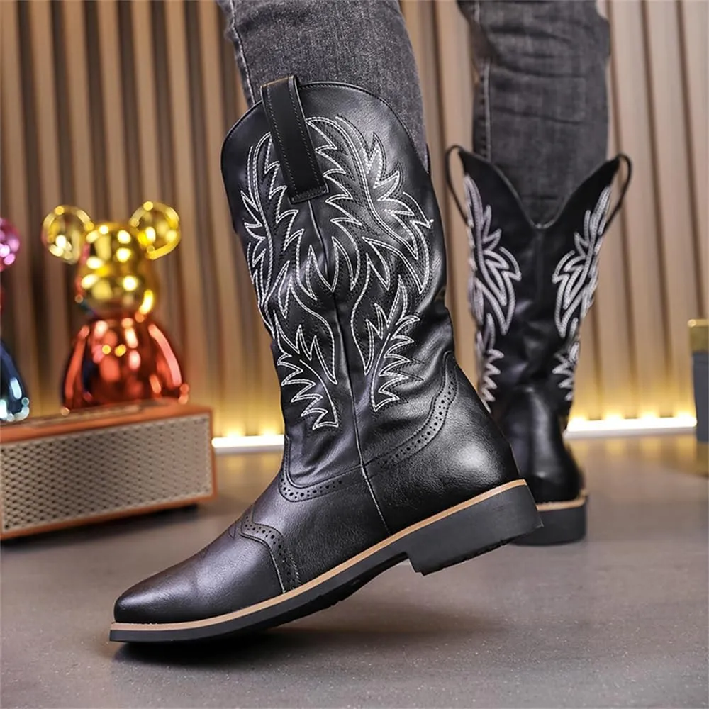 CHUUMEE Cowboy Boots for Men Square Toe Fashion Work Boots Embroidered Leather Western Boots Traditional Country Boot for Male