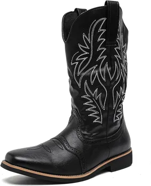 CHUUMEE Cowboy Boots for Men Square Toe Fashion Work Boots Embroidered Leather Western Boots Traditional Country Boot for Male