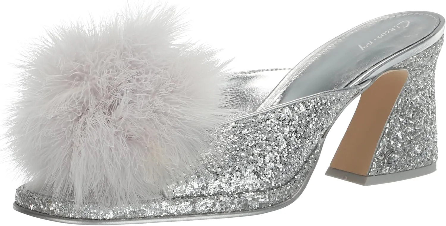 Circus NY by Sam Edelman Women's Hadie Heeled Sandal, Soft Silver Glitter Fluff, 6