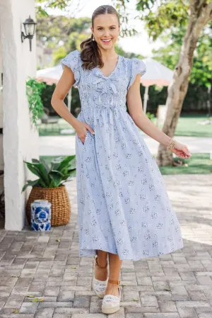 Coastal Breeze Blue Striped Midi Dress