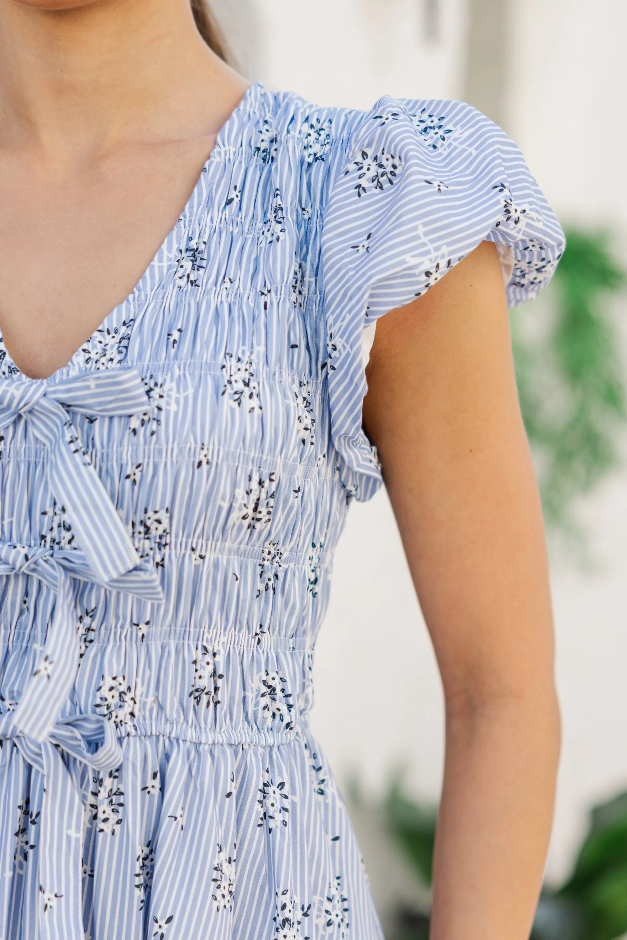 Coastal Breeze Blue Striped Midi Dress