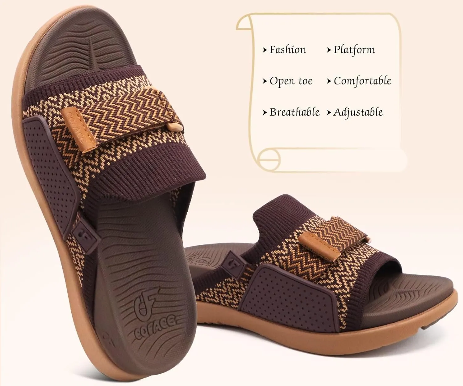 COFACE Women’s Orthotic Sandals Comfortable Plantar Fasciitis Arch Support Sandal Slippers Ladies Fashion Fabric Kint Slides Sandals with Lightweight Athletic Soft Cushion Footbed (US Size 5-11)