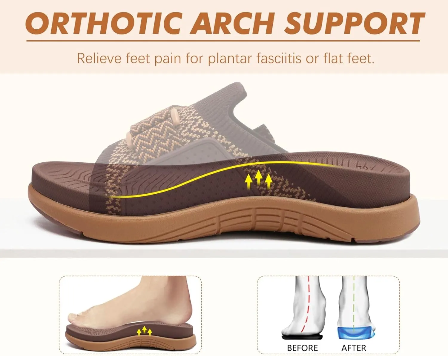 COFACE Women’s Orthotic Sandals Comfortable Plantar Fasciitis Arch Support Sandal Slippers Ladies Fashion Fabric Kint Slides Sandals with Lightweight Athletic Soft Cushion Footbed (US Size 5-11)