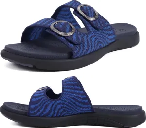 COFACE Womens Orthotic Slides Comfort Plantar Fasciitis Arch Support Slip on Flat Sandals Ladies Soft Cushion Fashion Yoga Mat Slippers With Adjustable Straps
