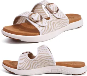 COFACE Womens Orthotic Slides Comfort Plantar Fasciitis Arch Support Slip on Flat Sandals Ladies Soft Cushion Fashion Yoga Mat Slippers With Adjustable Straps