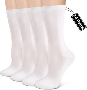 Compression Crew Socks for Women Thin Lightweight (15-20 mmHg) for Athletic Nurse Circulation Support Socks, 4 Pairs