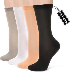 Compression Crew Socks for Women Thin Lightweight (15-20 mmHg) for Athletic Nurse Circulation Support Socks, 4 Pairs