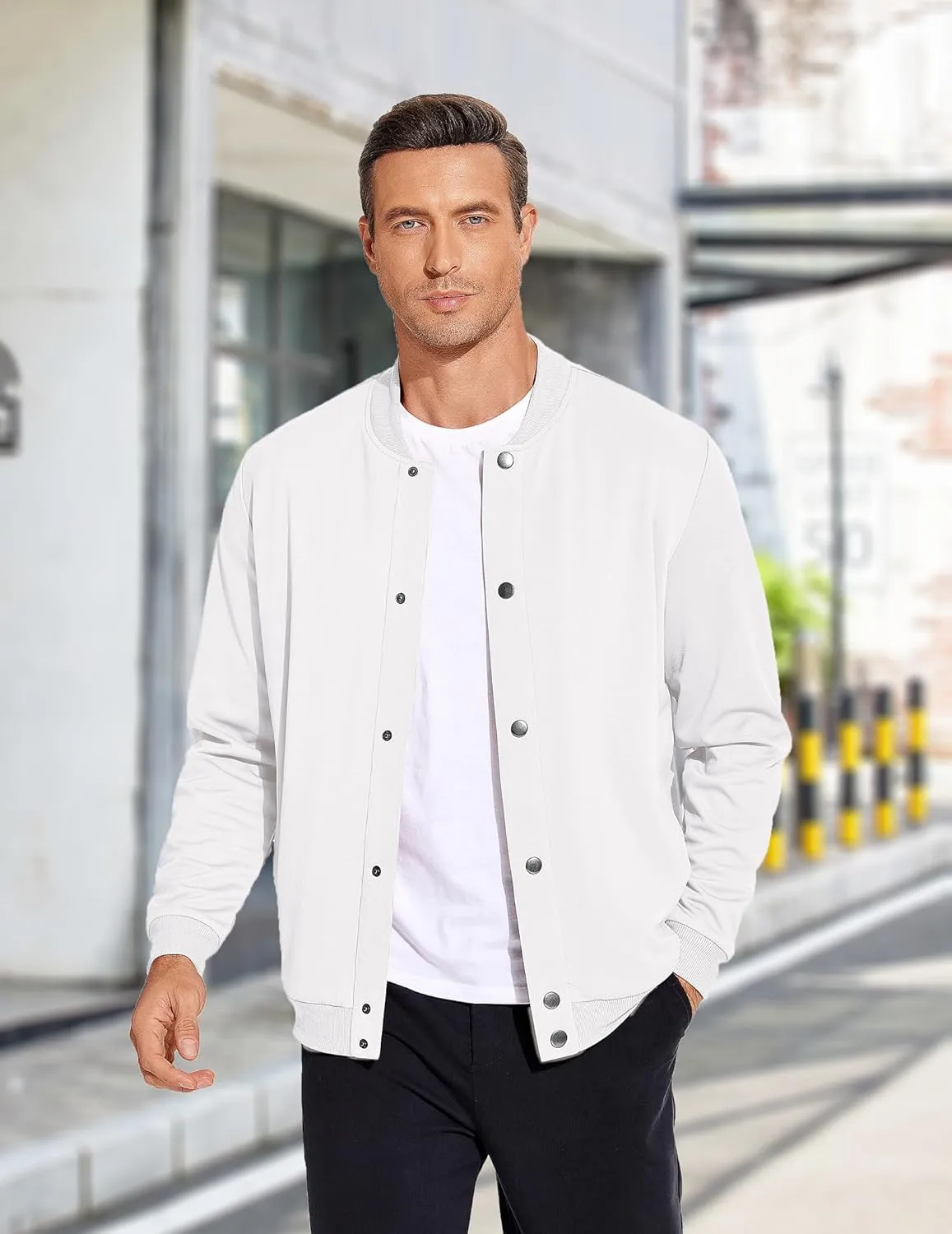 COOFANDY Men's Casual Lightweight Jacket Baseball Letterman Snap Button Jacket
