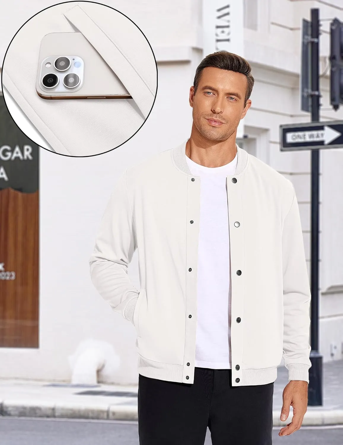 COOFANDY Men's Casual Lightweight Jacket Baseball Letterman Snap Button Jacket