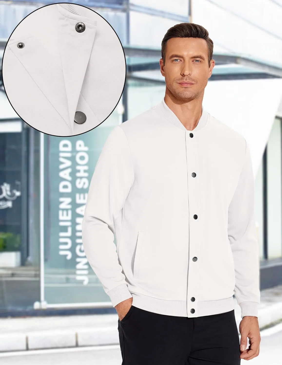 COOFANDY Men's Casual Lightweight Jacket Baseball Letterman Snap Button Jacket