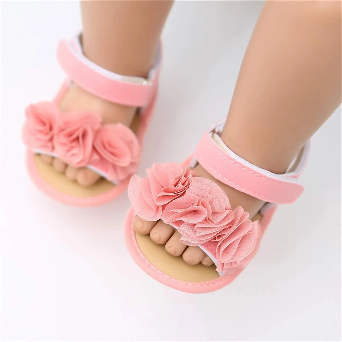 COSANKIM Infant Baby Girls Summer Sandals with Flower Soft Sole Newborn Toddler First Walker Crib Dress Shoes