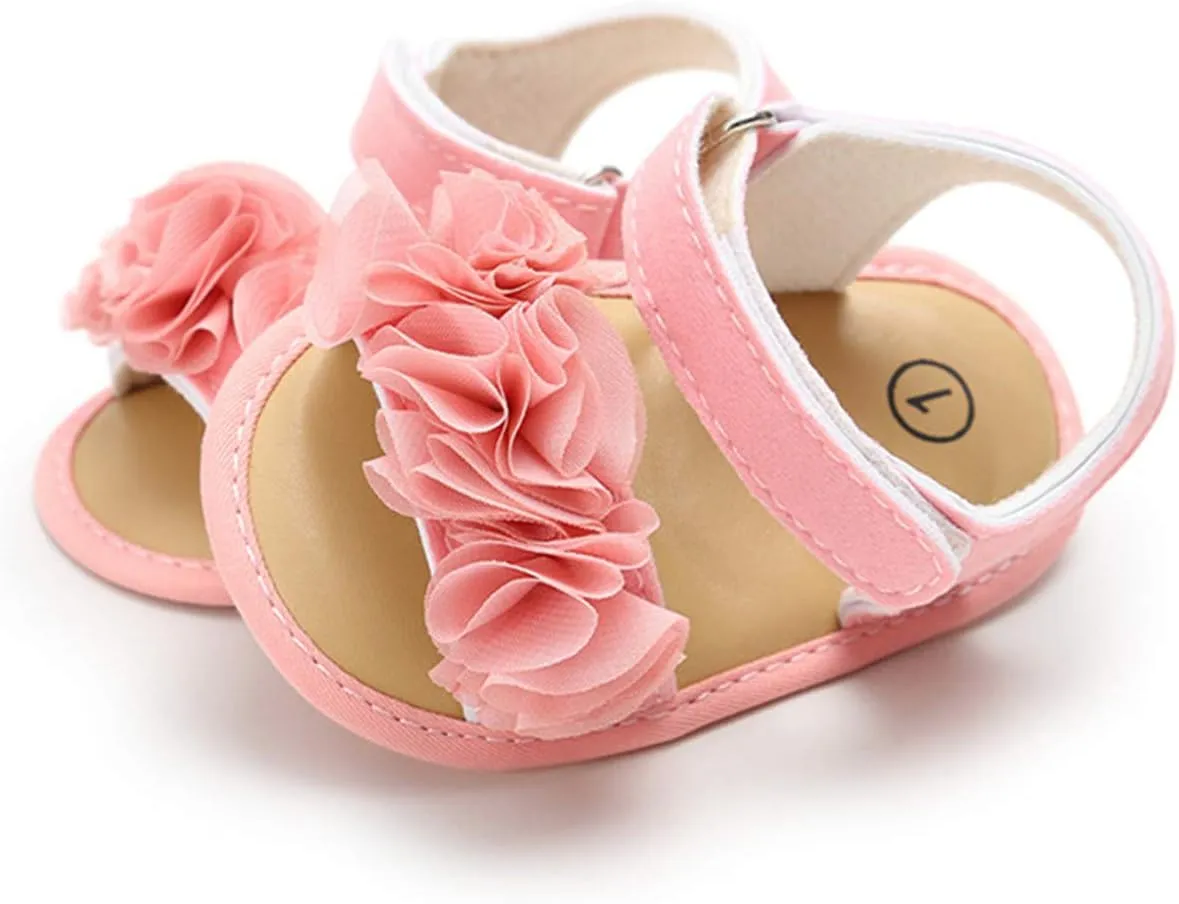 COSANKIM Infant Baby Girls Summer Sandals with Flower Soft Sole Newborn Toddler First Walker Crib Dress Shoes