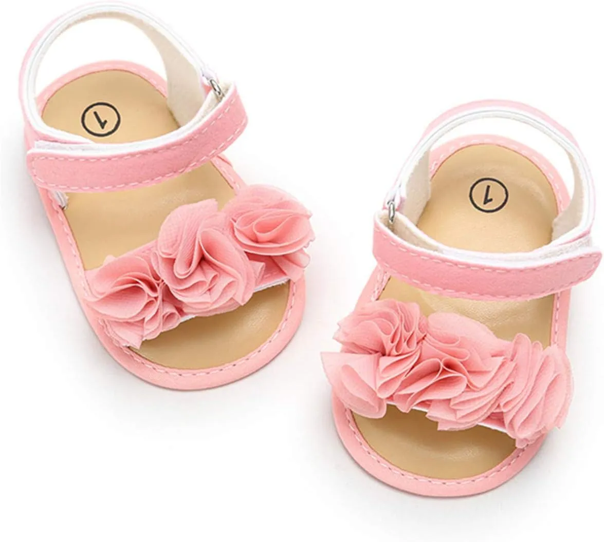 COSANKIM Infant Baby Girls Summer Sandals with Flower Soft Sole Newborn Toddler First Walker Crib Dress Shoes