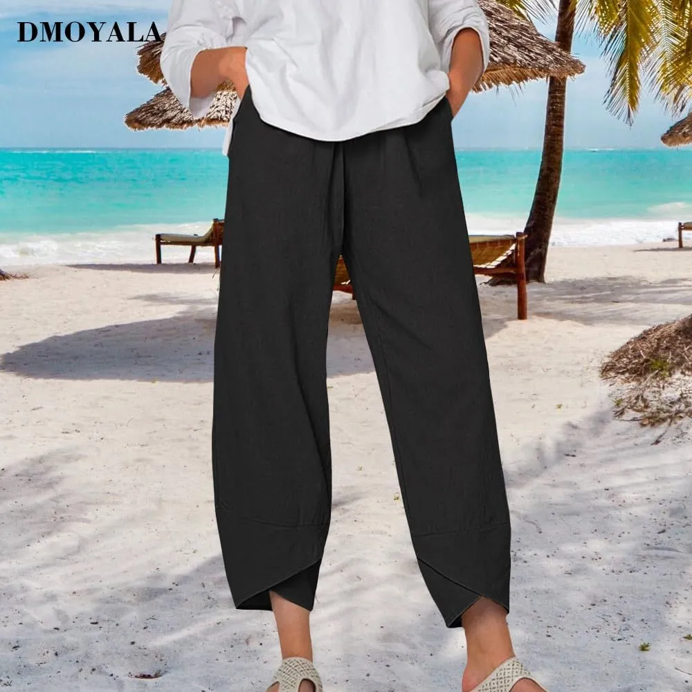 Cotton Linen Pants Women Summer Plus Size Boho Pants 2025 Lightweight Hight Waist Linen Vacation Beach Pants Pockets