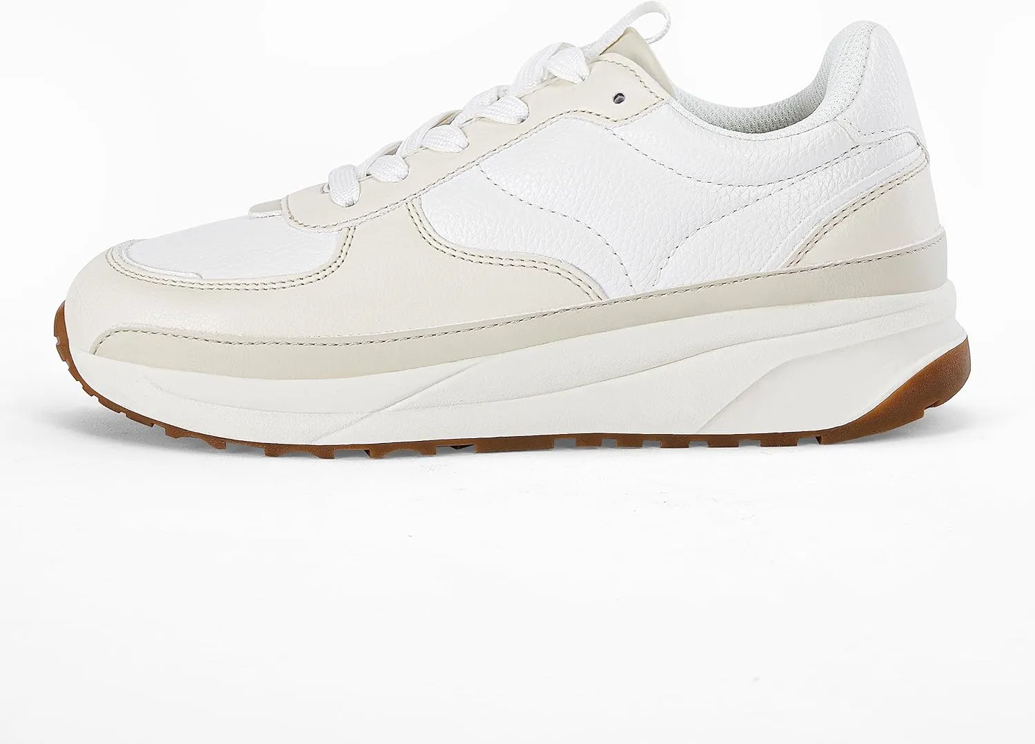 Coutgo Womens Lace Up Platform Sneakers Trendy Athletic Tennis Faux Leather Suede Neutral Comfortable Walking Shoes